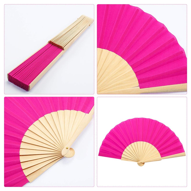 Chuangdi 2 Pieces Folding Hand Fans for Line Dancing Manual Clapping Wooden Wedding Fans Handheld for Women with Drawstring Organza Bags Back to School Gift Party Supply(Rose Red,2 Pcs) - Image 5